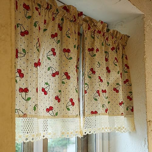 A.Monamour Rideau de Cuisine Court pour Petit Fenêtre 2 Coton Lin Jaune Motif Tournesols Aquarelle Rideau Brise-bise Rideaux à Disques Cantonnières Demi Rideau Passe-Tringle pour Bistro Café - Nail Gallerys