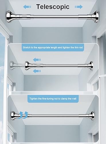Tringle à Rideau, Barre Rideau Douche Extensible, Télescopique Tringle à Rideau de Douche à Ressort, Montage Sans Vis ni Perçage, Acier Inoxydable, Ø 27 mm (Size : 35~50cm) - Nail Gallerys