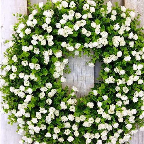 Couronnes de Printemps pour Porte D'entrée, Couronne de Fleurs Sauvages Artificielles, Couronne D'eucalyptus Colorée, Couronne de Fleurs D'été, Couronne de Porte à Ressort avec Feuilles(Blanc) - Nail Gallerys