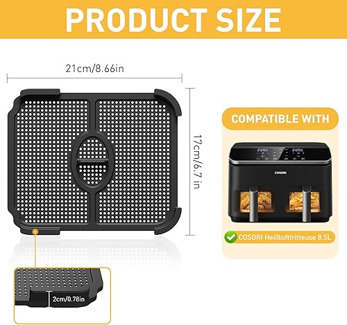 2 Pcs Grille Anti Projection pour Cosori Air Fryer 8,5L, Réutilisable Accessoires Air Fryer Moule Silicone Air Fryer,Moule Anti Eclaboussure pour Cosori Air Fryer 8,5L (nior) - Nail Gallerys