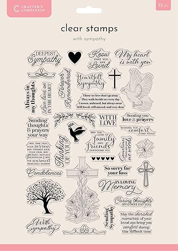 Crafter's Companion Tampon acrylique transparent – avec condoléances – 35 tampons inclus - Nail Gallerys
