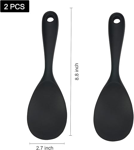 Cuillère de Service à Riz 2 Ensembles,Noir Cuisine Cuisson Cuillère à Riz en Silicone Antiadhésifs de Qualité Alimentaire Revêtement,Pour Brasser,La Cuisine, La Cuisson, Le Mélange Et Les Outils - Nail Gallerys