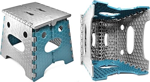 STARK Tabouret Pliable 27 cm – Escabeau Pliant avec Poignée – Tabouret Léger et Compact en Plastique – Charge 120 kg – Idéal Cuisine, Salle de Bain, Jardin, Garage – Gris-Bleu - Nail Gallerys