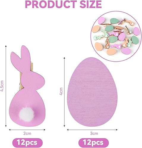 24 Pièces Pinces en Bois de Pâques, Mini Pinces à Linge en Bois avec Forme Lapin et Oeuf, Clips Photo Lapin Décorations de Pâques pour Bricolage Photo Mur Photo Snack Bag Cadeau de Pâques - Nail Gallerys