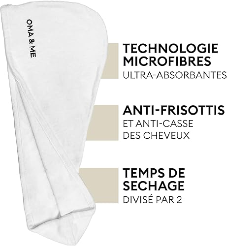 OMA & ME Serviette Cheveux Sechage Rapide - Serviette Microfibre Cheveux Super Absorbante en Microfibres - Turban Cheveux Femme avec Bouton Fermoir - Nail Gallerys