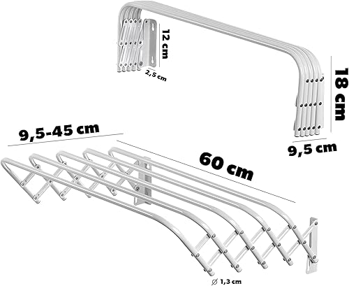 KADAX Séchoir à linge pliable pour salle de bain, peu encombrant, en métal, paroi en accordéon extensible, cintre pour l'intérieur (60 cm) - Nail Gallerys