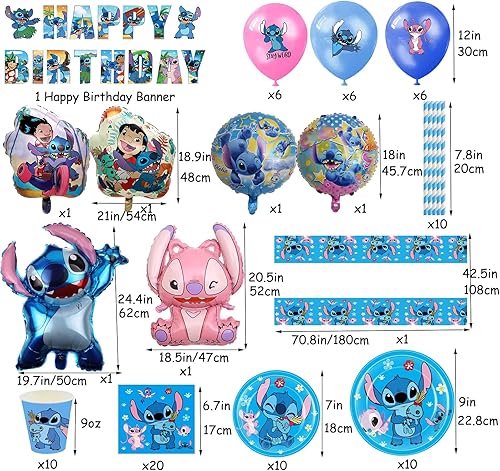 86 Pcs Stit Anniversaire Vaisselle Kit,Stitc Décoration Danniversaire Ballon Vaisselle Stitc Couverts de fête,Décorations de Table D'anniversaire Assiettes Ballon pour Enfants - Nail Gallerys