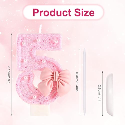 Bougie d'Anniversaire Rose avec Noud, Paillettes Brillantes Perles Bougies Forme Chiffre Joyeux Anniversaire Décorations Gâteaux Parfaites pour Fête Mariage Remise Diplôme(Numéro 2) - Nail Gallerys