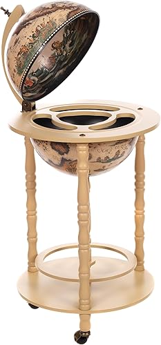 Chariot de Bar géant 33001 W avec piliers en Bois d'eucalyptus Massif - Blanc Antique - 100 cm de Haut et 44 cm de Large - Nail Gallerys