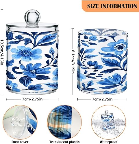 Ewusp Qtip Lot de 2 pots d'apothicaire en plastique transparent avec couvercle pour cotons-tiges Bleu - Nail Gallerys