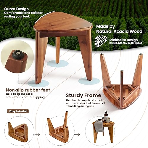 HOLANA Repose-pieds de douche d'angle de 30,5 cm, tabouret de douche en bois pour se raser les jambes, petits bancs de douche d'angle pour douche intérieure, tabourets de bain imperméables pour salle - Nail Gallerys