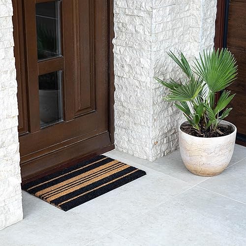 KADAX Paillasson en fibre de coco et caoutchouc - 55 x 33 cm - Antidérapant - Paillasson coco - Pour l'intérieur et l'extérieur - Pour porte d'entrée - Paillasson de porte (rayures) - Nail Gallerys