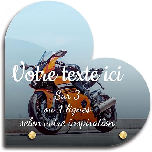 Plaque funéraire Coeur Personnalisable en plexi Motif Moto Course, différentes Tailles, épaisseur 6mm, personnalisée sur Plusieurs Lignes 20x20 cm - Nail Gallerys