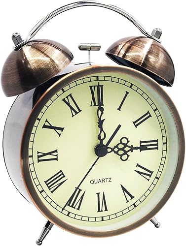 Cooja Vintage Retro Réveil de Voyage Silencieux sans Tic Tac, Analogique Quartz Horloge à Double Cloche avec Alarme Fort, Reveil Matin à Piles pour Enfant Kid Sleep (4.5 Pouces) - Nail Gallerys