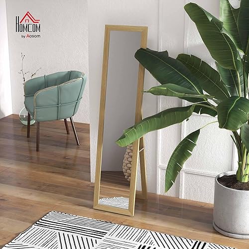 HOMCOM Miroir sur Pied, Miroir intégral avec Support, Miroir Mural indépendant, Miroir d'habillage, Miroir de vestiaire pour Chambre à Coucher, Couloir, alu, chêne, 37 x 157 cm - Nail Gallerys
