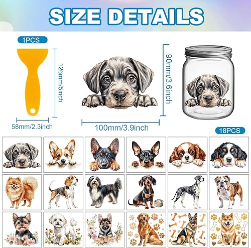 GLOBLELAND 18 Feuilles de Stickers de Transfert de Chien Mignon 3.9x3.6 pouces Autocollant de Transfert Coloré de Chiot pour Meubles Vase Verre Art Artisanal et Décorations - Nail Gallerys