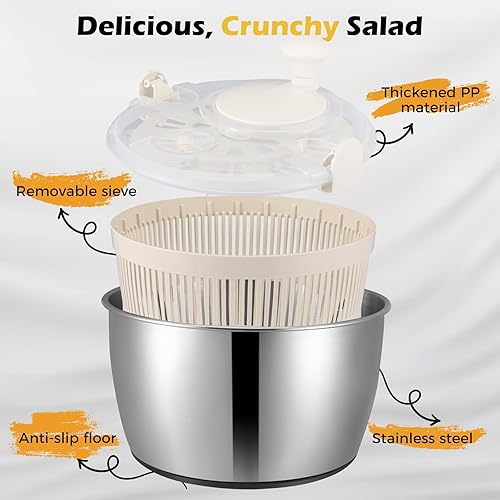 Grande Essoreuse à Salade en acier inoxydable,4.8L en Acier Inoxydable Grande,Essoreuse à Salade de Haute Qualité,Spinner à Salade avec manivelle et Bouton d'arrêt,pour Laver et égoutter Les Salades - Nail Gallerys