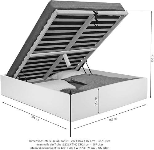 WEBER INDUSTRIES Lit Coffre Bilbao 140x200 cm + sommier/Décor chêne Blanchi - Nail Gallerys