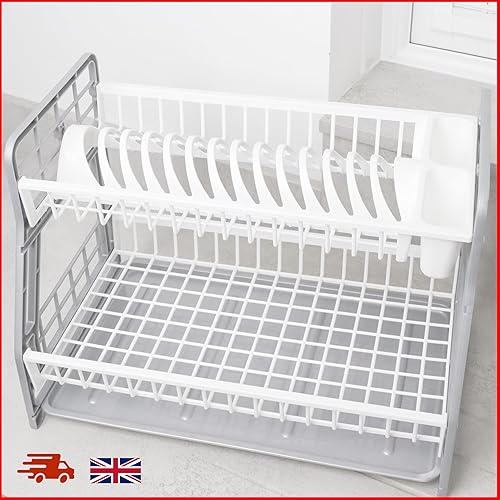 DIVCHI Égouttoir à vaisselle à 2 niveaux en plastique de grande capacité, porte-ustensiles, planche d'égouttement – Comptoir de cuisine, organisateur au-dessus de l'évier pour assiettes, bols, tasses - Nail Gallerys