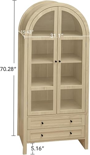PUGSDRLY Buffet Haut Salon avec 2 Portes en Verre Acrylique,Vitrine,Buffet Salle a Manger en Forme d'arc,Meuble de Cuisine Rangement,Armoire de Rangement en Bois,79x39.5x178cm (Style-C) - Nail Gallerys