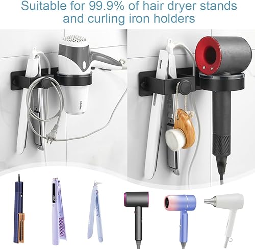 Support Seche Cheveux, Support pour Sèche-cheveux et fer à Lisser, Seche Cheveux sans Perçage a Adhésif/Vis, Porte Seche Cheveux et Lisseur pour Salle de Bains/Chambre à Coucher/Hôtel - Nail Gallerys