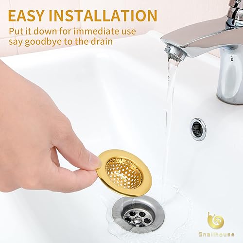 Snailhouse Lot de 2 bondes d'évier de Salle de Bain, 5,5 cm, en Acier Inoxydable, Petit Maillage Utilitaire, Bouchon de vidange pour évier, Couvercle de Panier, écran doré, 5,5 cm - Nail Gallerys