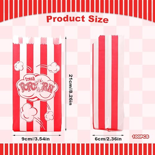 100 Pcs Sachet Popcorn, Petites Boîtes 9 x 6 x 21 cm, Cinéma Sac Oléophobe pour Machine, Boîte Vintage à Rayures Rouges pour Party, Carnival - Nail Gallerys