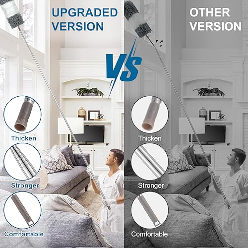 Plumeau en Microfibre avec Manche d'extension Acier Inoxydable - 76 à 254 cm Réutilisable et Pliable Lavable léger pour Nettoyer Le Ventilateur de Plafond, Haut, Les Stores, Meubles, Voitures - Nail Gallerys