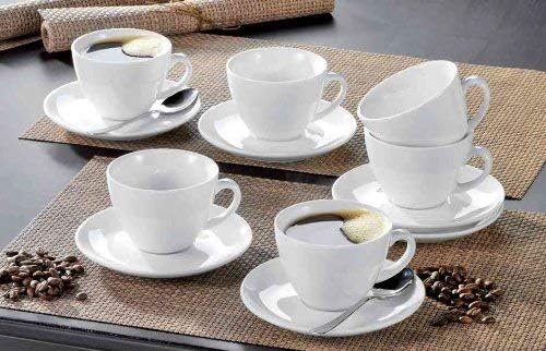 Esmeyer Bistro - Service de 6 Tasses à café 0,20 l, avec sous-Tasse Forme Bistro - UNI Blanc Forme d'anse Ronde, Hauteur 6,5 cm, diamètre 14,0 cm - Nail Gallerys