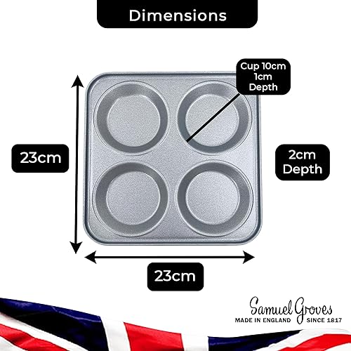 Samuel Groves Plaque de four géante antiadhésive en acier carbone pour pudding Yorkshire 4 tasses 23 cm Fabriqué au Royaume-Uni - Nail Gallerys