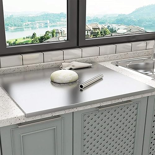 Planche à découper en acier inoxydable | Planche à pâtisserie | Plan De Travail Pour Cuisine Bar Restaurant | Avec tapis antidérapant (50 x 56 x 2) - Nail Gallerys