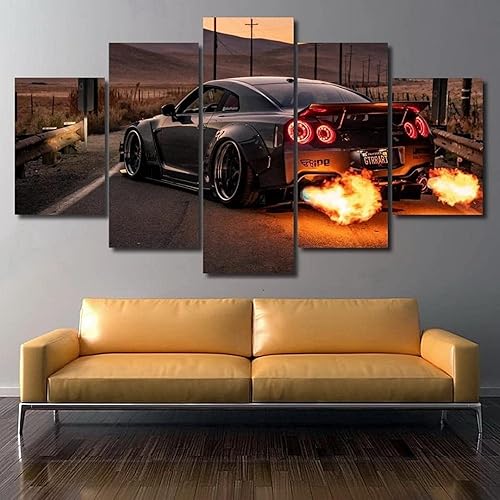 TBDY Impression/tableau d'art, composée de 5 pièces, noire, au motif de voiture Nissan GT-R R35 Liberty Walk, pour salon, image murale, sans cadre, 2 de 20 x 35 cm, 2 de 20 x 45 cm et 1 de 20 x 55 cm - Nail Gallerys