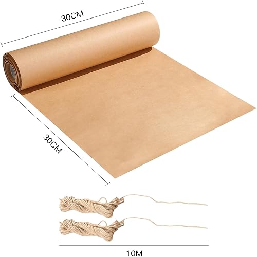 rouleau papier cadeau, papier kraft, 30 cm * 30 m, avec 20 m de corde en jute. Utilisé pour l'emballage de cadeaux, les travaux artistiques, la production DIY, la décoration, etc. - Nail Gallerys