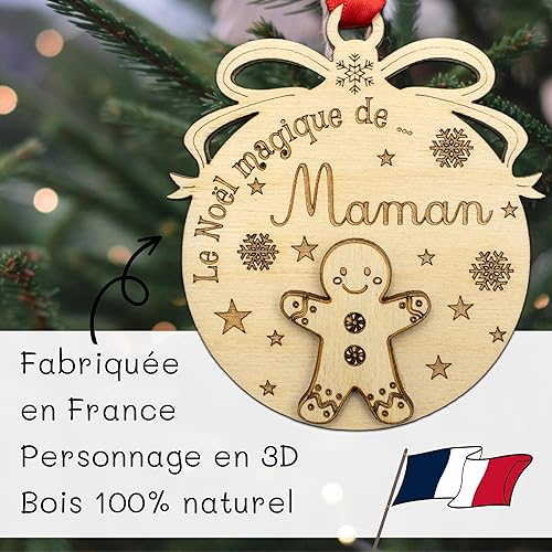 ERNESTINE - Boule de Noël personnalisée Maman - Boule Parents - décoration fête Maman en Bois - Cadeau Unique Noël, Boules Personnalisable Sapin Traditionnelle - Ornement Arbre gravé Famille Maman - Nail Gallerys
