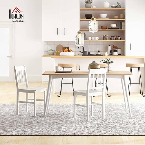 HOMCOM Lot de 2 chaises de Salle à Manger en Bois Massif, Chaise de Cuisine, Dossier Lattes, Esprit Campagne, pour Salon, Salle de séjour, Cuisine, Blanc - Nail Gallerys