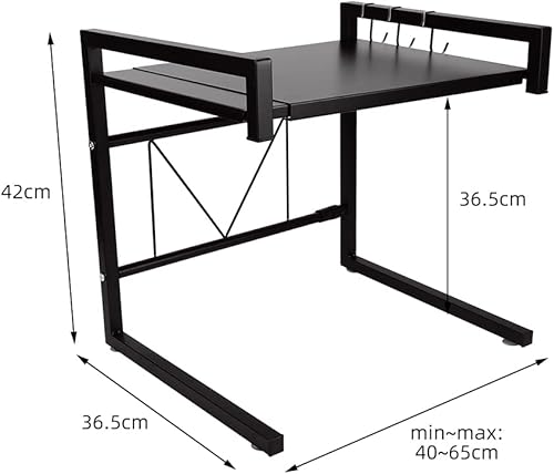 3 Niveaux Support de Four à Micro-Ondes Extensible et Réglables en Hauteur, Etagere Rangement Cuisine Four à Micro Ondes en Acier au Carbone, avec 4 Crochets (Noir-3 Couches, 40-64x36.5x78 cm) - Nail Gallerys