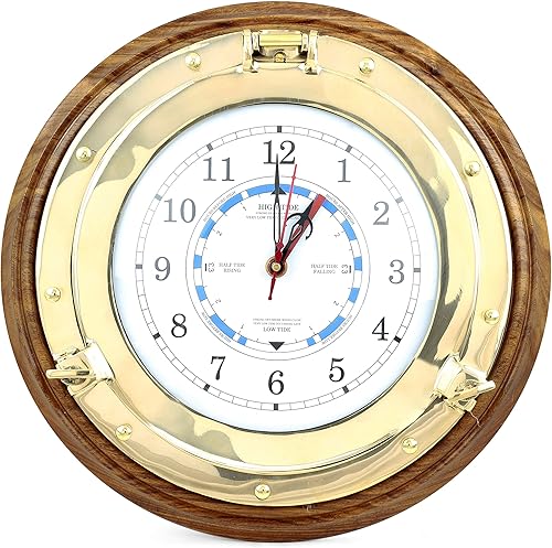 Nagina International Beach House - Belle Horloge Murale de Style Marine avec Base en Bois de Rose, Fait à la Main | Cadeau de décoration en Laiton Nautique (10 Pouces) - Nail Gallerys