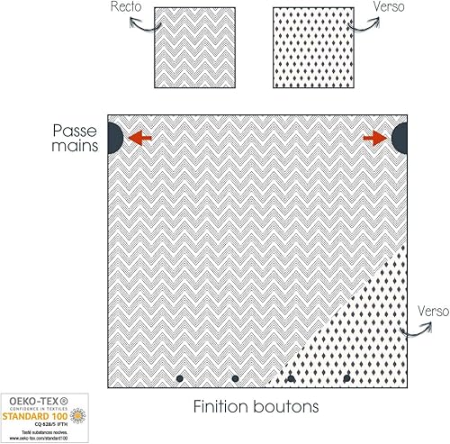 Côté Déco Parure de lit 240x220 cm géométrique Zig 100% Coton : 1 Housse de Couette 240x220 + 2 taies d'oreiller 65x65 cm - Nail Gallerys