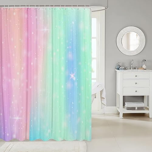 FJAUOQ Tie Dye Shower Curtain Girl Batik Bath Curtain Rainbow Iridescent Gypsy Bathroom Sets Accessories Trippy Bathtub Shower Curtain, Pink Purple Blue Print Decor with Hooks 72' W x 84' L - Nail Gallerys