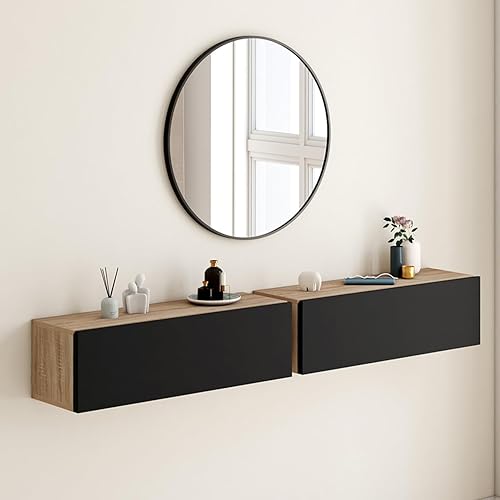 IDMarket - Lot de 2 Consoles suspendues étagères murales ELYOS 1 Porte Bois et Noir - Nail Gallerys