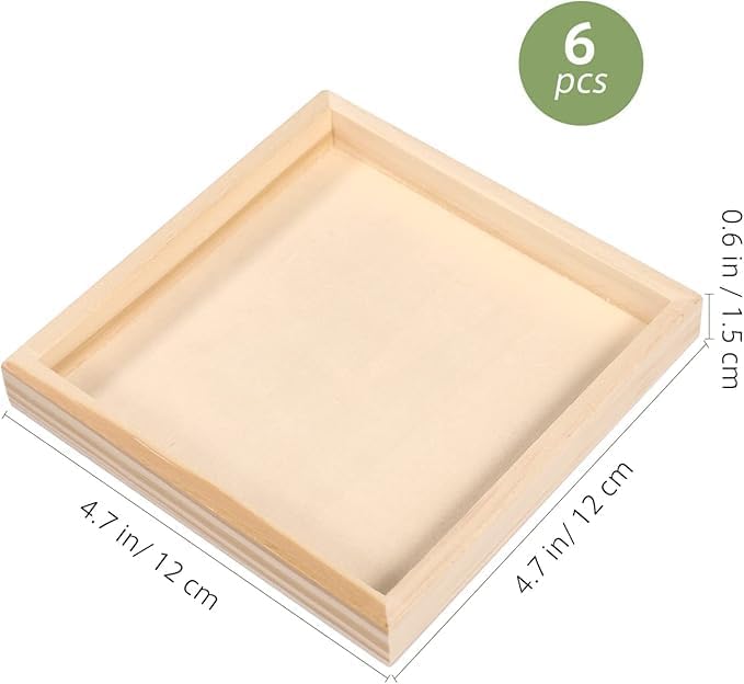 Lot de 6 plateaux en bois de 11,9 x 11,9 cm – Petit plateau de service en bois brut pour matériaux Montessori, travaux manuels à peindre - Nail Gallerys
