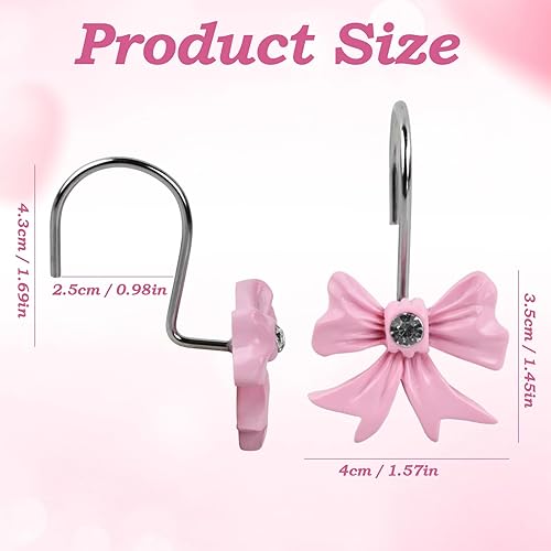 12 Unités de Crochets de Rideau de Douche Rose en Métal | Crochets Décoratifs avec Nœud Papillon | pour Salle de Bain, Chambre de Bébé et Déco Vintage - Nail Gallerys