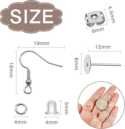 TOAOB 500pcs Kit de Fabrication de Bijoux Argent 2 Style Crochets de Boucle d'oreilles Clous Plaqué Argent en Cuivre et Fermoirs de Boucles d'oreilles Ave Anneaux de Jonction Ouvert en Métal - Nail Gallerys