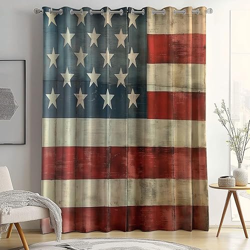 Rideau Occultant Drapeau américain Vintage minable 2 Panneaux, Rideaux à Oeillets Protecter la Confidentialité Beige Isolation Lumineux, pour Chambre L 140 x H 180 cm - Nail Gallerys