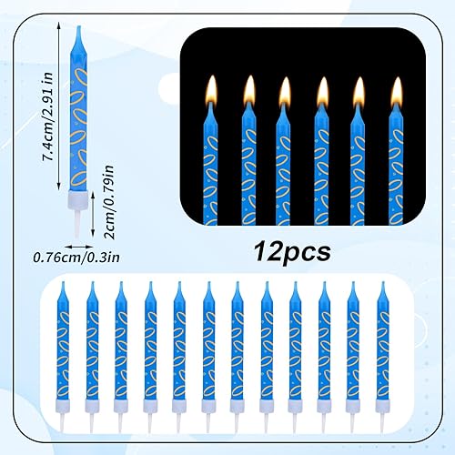 SAVITA 12 Bougies D'anniversaire, Bleues avec Anneau Doré Décorations Gâteaux à Thème Personnages de Dessins Animés pour Fête D'anniversaire de Garçons et Filles - Nail Gallerys