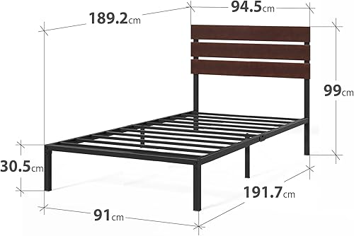 Zinus Figari Lit 90 x 190 cm - Hauteur 31 cm avec Rangement sous Le lit - Sommier Durable en Bambou et métal avec tête à Lattes - Marron et Noir - Nail Gallerys