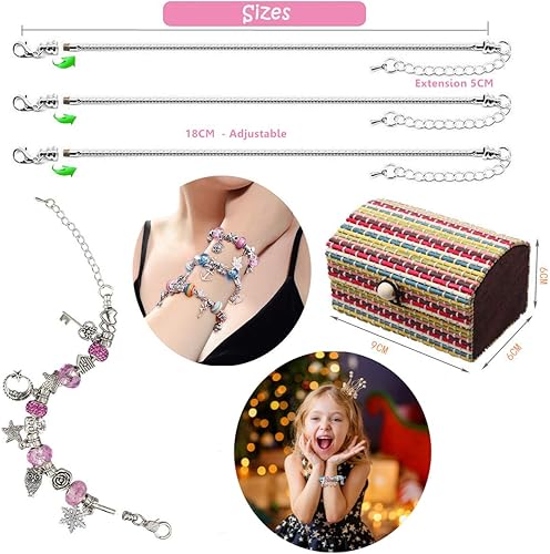 56pcs Kit Bijoux de Bracelets à Breloques avec 3 Pièces Chaînes Serpents Plaquées Argent DIY Bracelet Creation Enfant - Idee Cadeau Ado Fille - Nail Gallerys