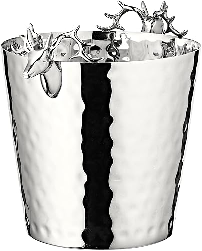 EDZARD Seau à Bouteille, Seau à Champagne Enit avec Anse en tête de cerf, en Acier Inoxydable nickelé, Hauteur 28 cm, ø 20 cm - Nail Gallerys