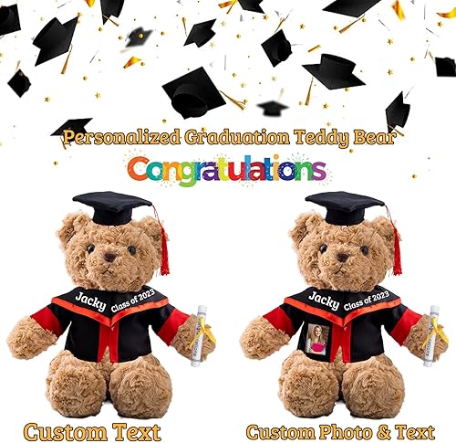 MeterBear Cadeau de Fin D'études pour Elle Nounours Personnalisé avec Texte+Photo, Nounours Personnalisé comme Un Cadeau de Fin D'études pour Le Lycée/Université (Marron-26cm-Texte+Photo) - Nail Gallerys