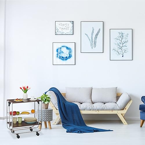 Relaxdays Chariot de Service, Pliant, 4 Roues, 2 étagères, Panier, HxLxP : 70x68x40 cm, Table roulante, Marron-argenté - Nail Gallerys